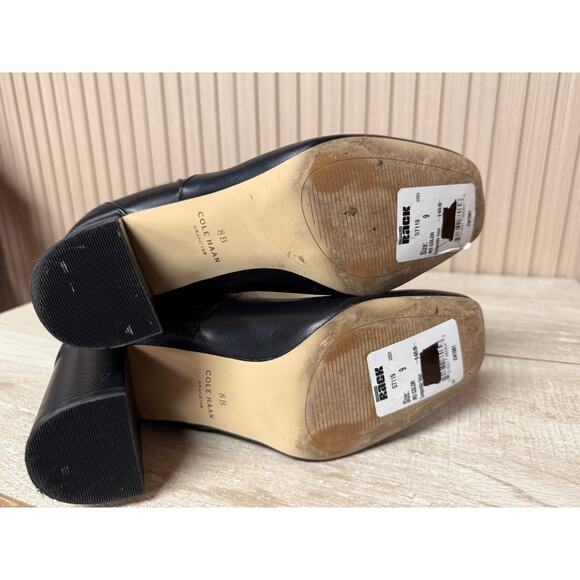 COLE HAAN Chrystie Square Toe Tall Leather Boot 75mm In Black Sz 8 - Picture 11 of 13